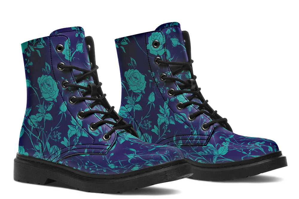 Ocean Rose Romance Boots - Vegan Leather Doc-Style Boots with Durable Stitched on Soles