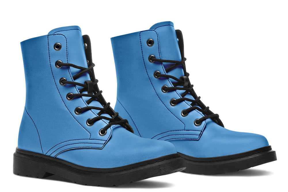 Ocean Wave Boots - Vegan Leather Boots Lace-up Blue Combat Boots Cruelty-free Shoes