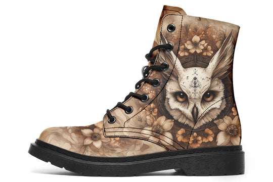 Owlsoul Mandala Boots - Vegan Leather Doc-Style Boots with Durable Stitched on Soles