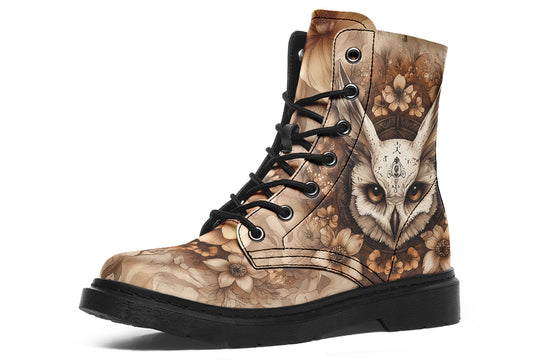 Owlsoul Mandala Boots - Vegan Leather Doc-Style Boots with Durable Stitched on Soles