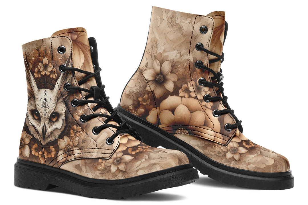 Owlsoul Mandala Boots - Vegan Leather Doc-Style Boots with Durable Stitched on Soles