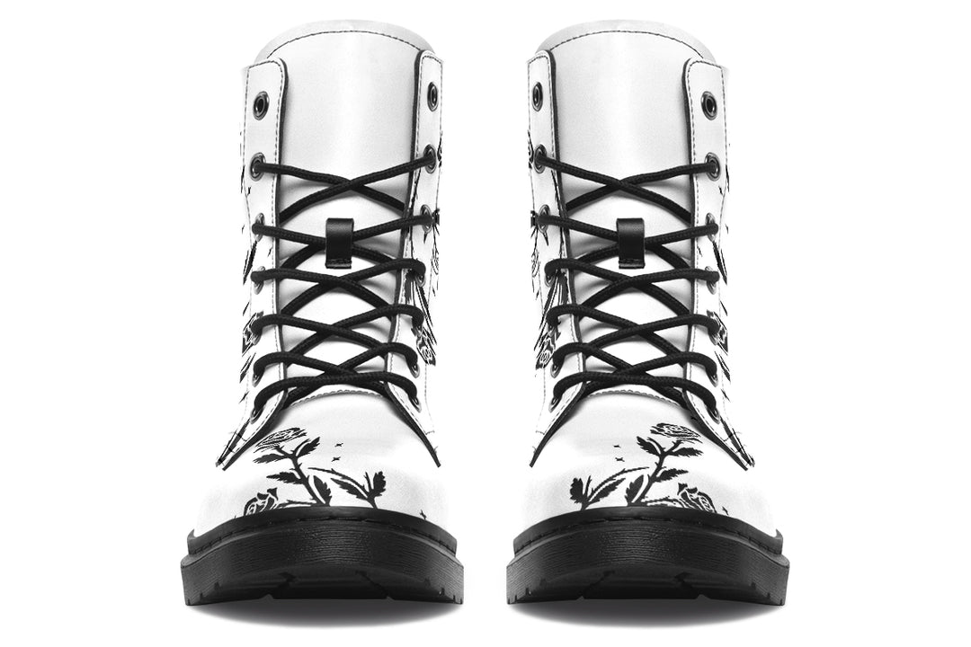 Pale Black Widow Boots - Vegan Leather Doc-Style Boots with Durable Stitched on Soles