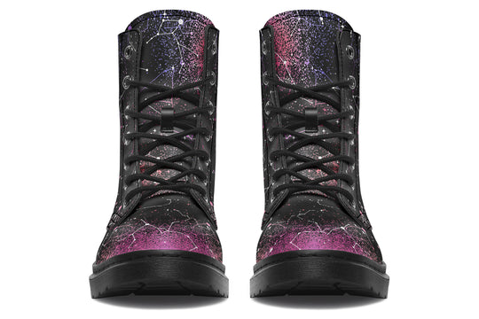 Pink Aurora Boots - Vegan Leather Doc-Style Boots with Durable Stitched on Soles