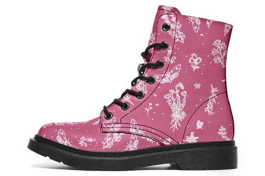 Pink Nightshade Boots - Vegan Leather Doc-Style Boots with Durable Stitched on Soles