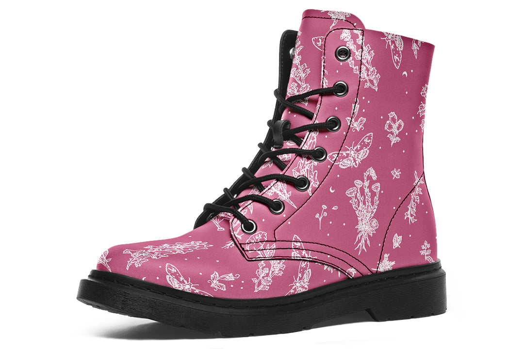 Pink Nightshade Boots - Vegan Leather Doc-Style Boots with Durable Stitched on Soles