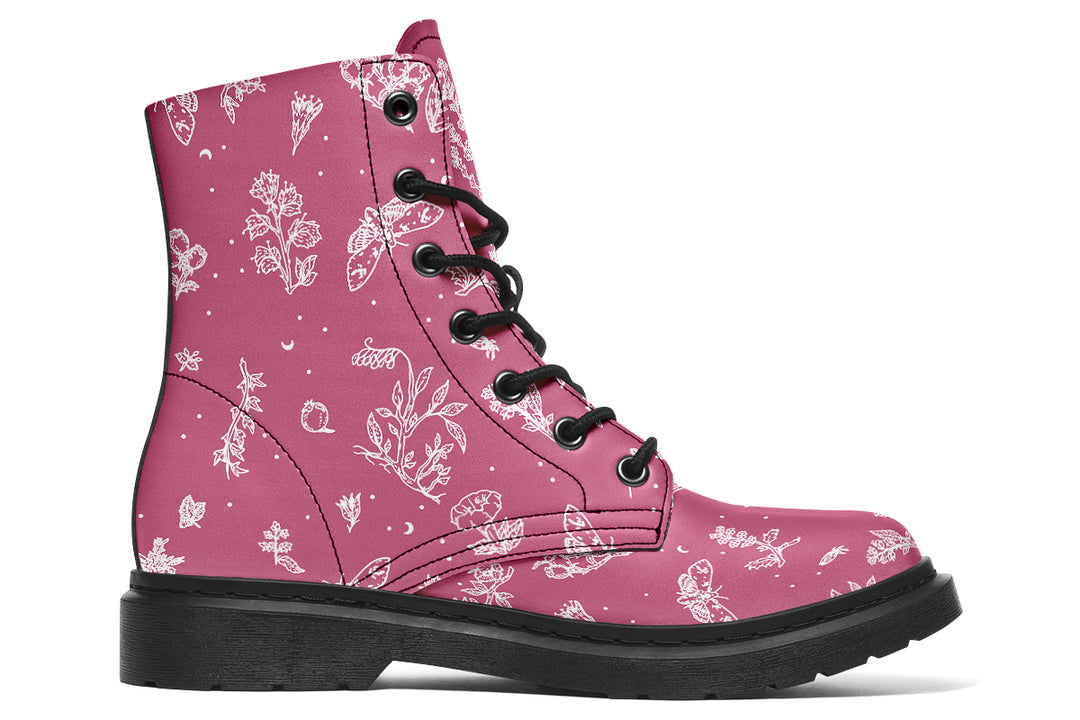 Pink Nightshade Boots - Vegan Leather Doc-Style Boots with Durable Stitched on Soles