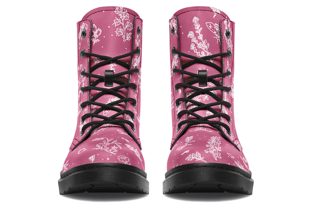 Pink Nightshade Boots - Vegan Leather Doc-Style Boots with Durable Stitched on Soles