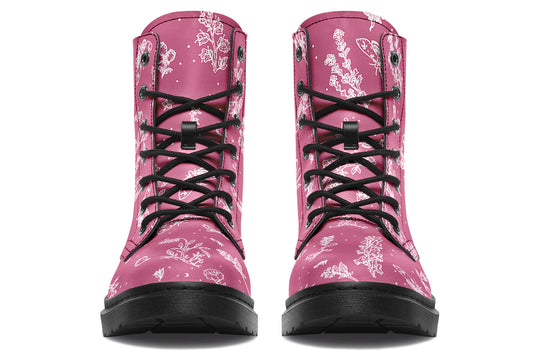 Pink Nightshade Boots - Vegan Leather Doc-Style Boots with Durable Stitched on Soles