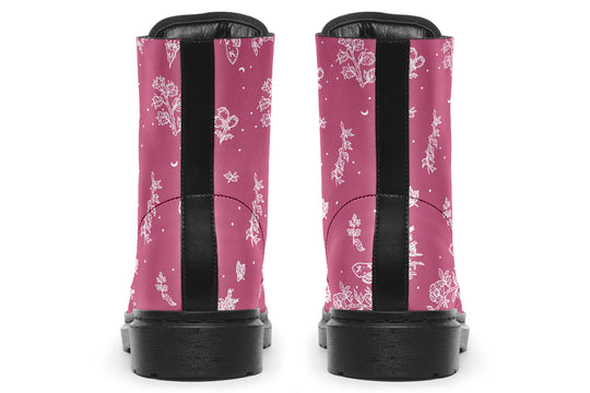 Pink Nightshade Boots - Vegan Leather Doc-Style Boots with Durable Stitched on Soles