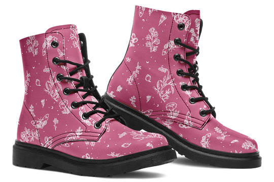 Pink Nightshade Boots - Vegan Leather Doc-Style Boots with Durable Stitched on Soles