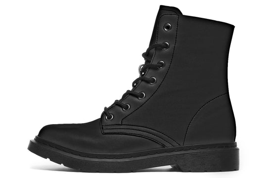 Pitch Black Boots - Vegan Leather Lace-up Ankle Goth Combat  Statement Boots