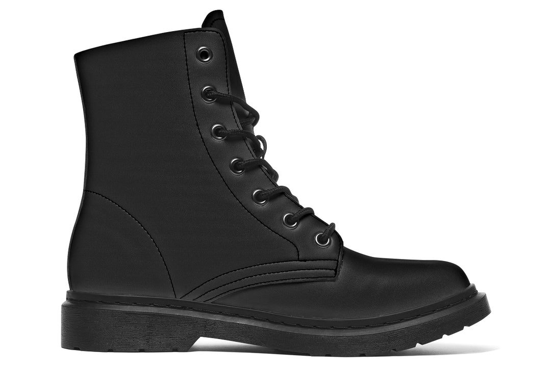 Pitch Black Boots - Vegan Leather Lace-up Ankle Goth Combat  Statement Boots