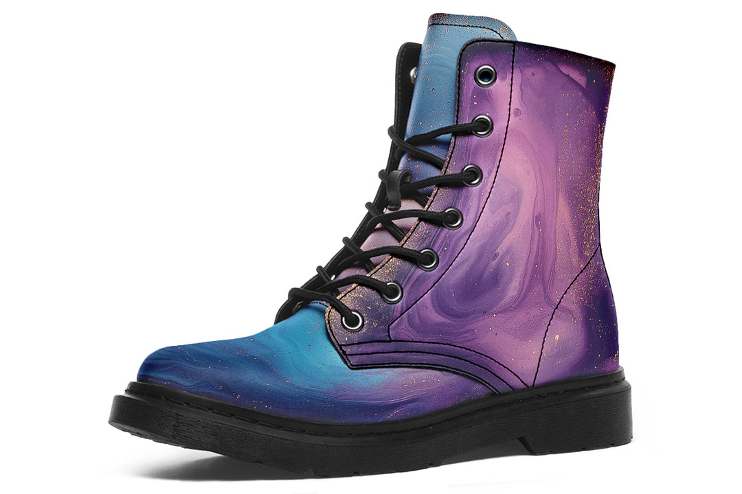 Prismatic Currents Boots - Vegan Leather Doc-Style Boots with Durable Stitched on Soles