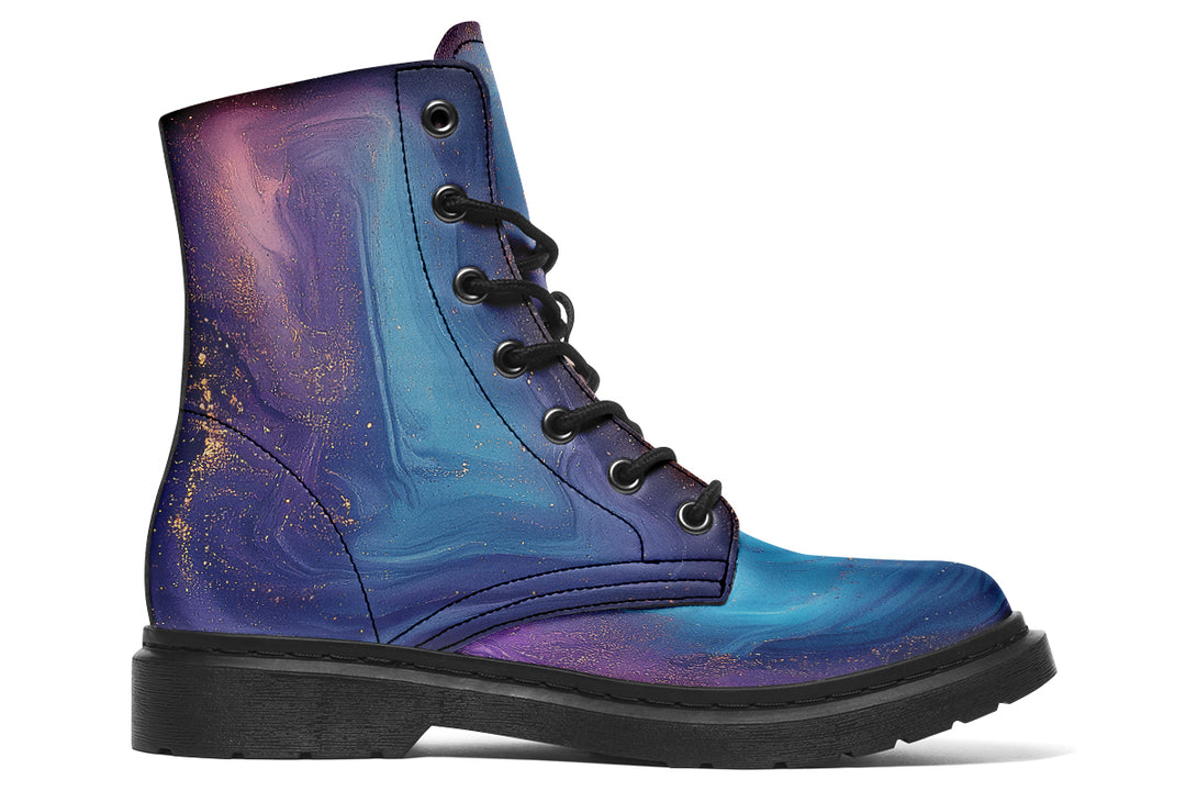 Prismatic Currents Boots - Vegan Leather Doc-Style Boots with Durable Stitched on Soles