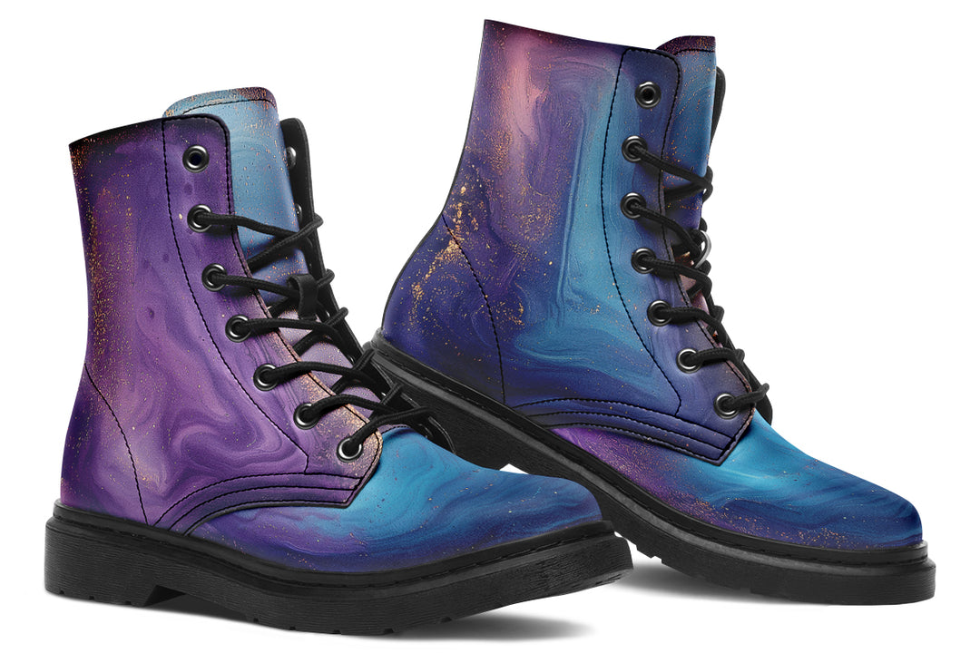 Prismatic Currents Boots - Vegan Leather Doc-Style Boots with Durable Stitched on Soles