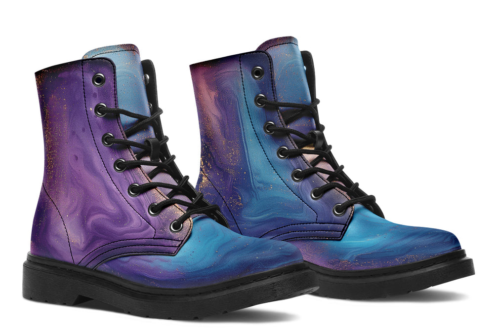 Prismatic Currents Boots - Vegan Leather Doc-Style Boots with Durable Stitched on Soles