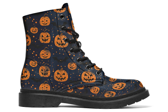 Pumpkin Party Boots - Vegan Leather Doc-Style Boots with Durable Stitched on Soles