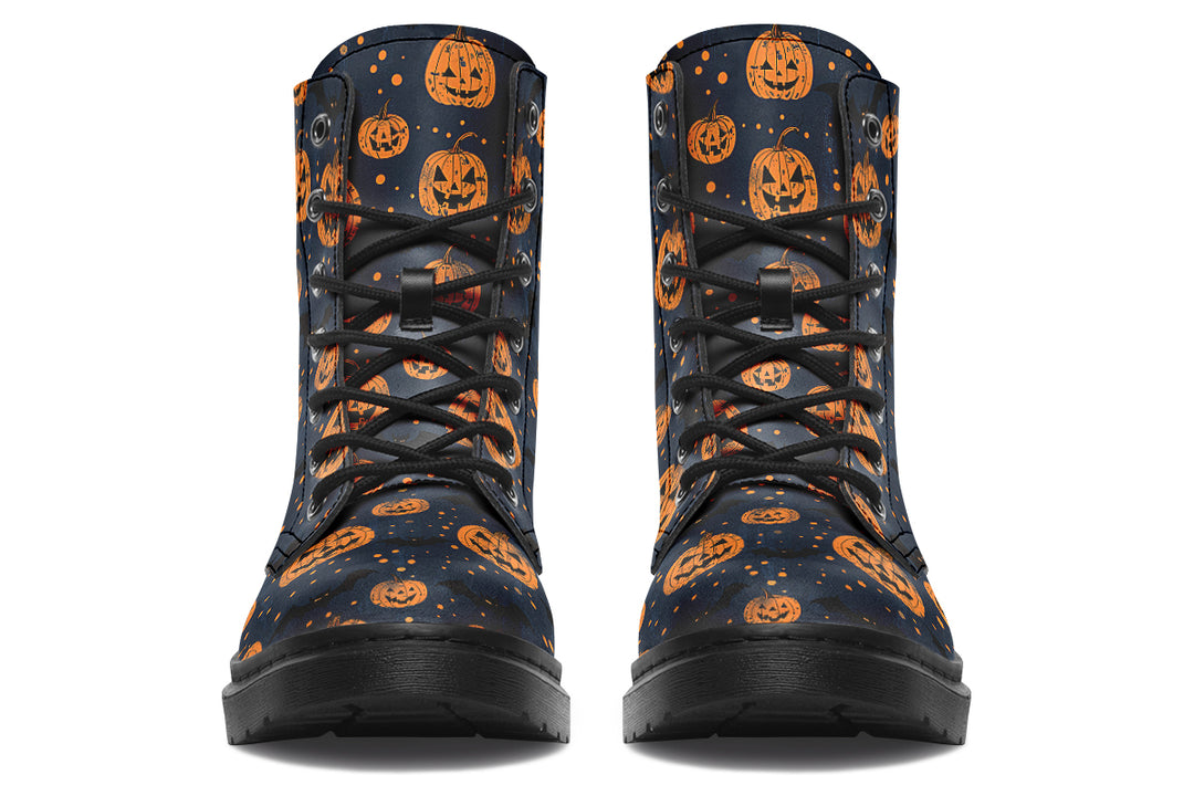 Pumpkin Party Boots - Vegan Leather Doc-Style Boots with Durable Stitched on Soles