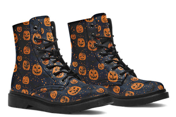 Pumpkin Halloween Print Pattern Men Women Leather Boots