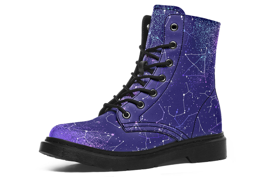 Purple Aurora Boots - Vegan Leather Doc-Style Boots with Durable Stitched on Soles