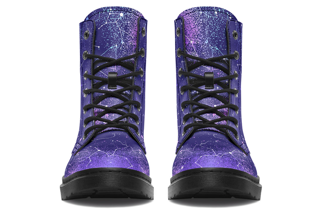 Purple Aurora Boots - Vegan Leather Doc-Style Boots with Durable Stitched on Soles