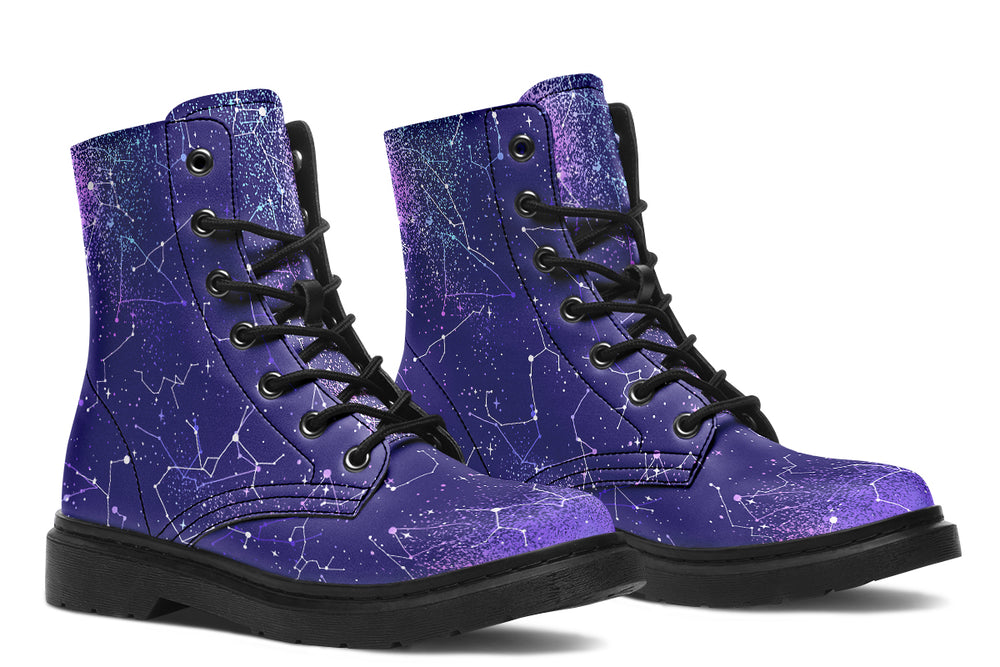 Purple Aurora Boots - Vegan Leather Doc-Style Boots with Durable Stitched on Soles