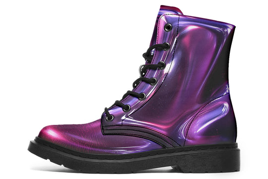 Purple Chrome Boots - Vegan Leather Doc-Style Boots with Durable Stitched on Soles