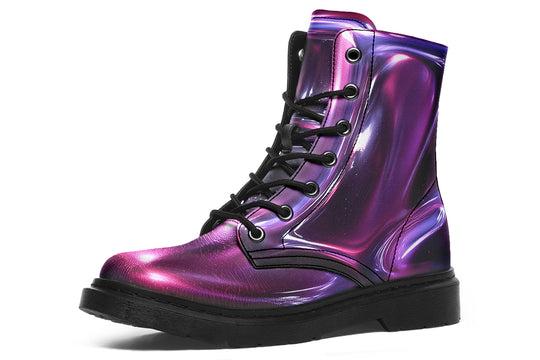 Purple Chrome Boots - Vegan Leather Doc-Style Boots with Durable Stitched on Soles