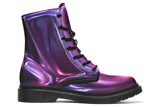 Purple Chrome Boots - Vegan Leather Doc-Style Boots with Durable Stitched on Soles