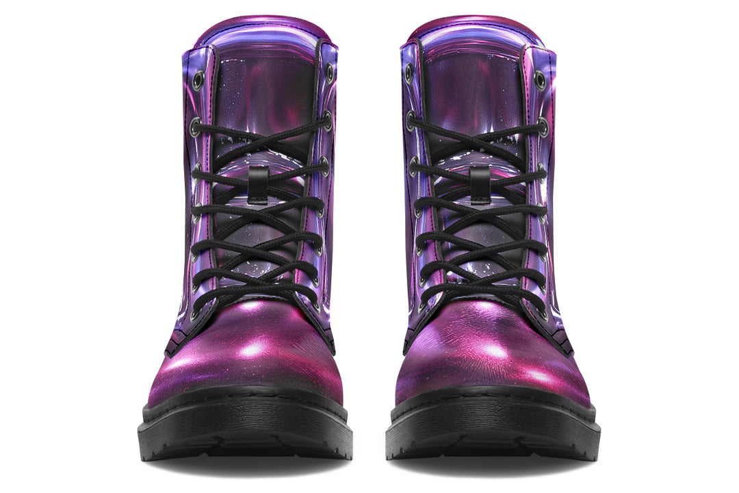 Purple Chrome Boots - Vegan Leather Doc-Style Boots with Durable Stitched on Soles