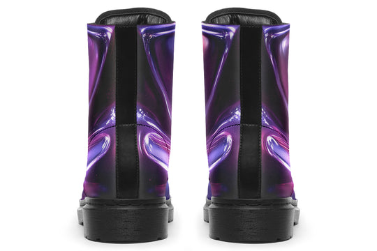 Purple Chrome Boots - Vegan Leather Doc-Style Boots with Durable Stitched on Soles