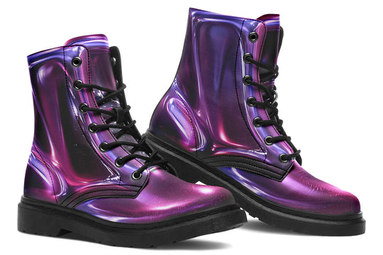 Purple Chrome Boots - Vegan Leather Doc-Style Boots with Durable Stitched on Soles