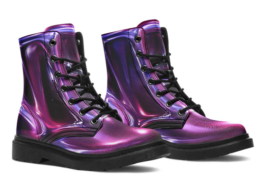 Purple Chrome Boots - Vegan Leather Doc-Style Boots with Durable Stitched on Soles