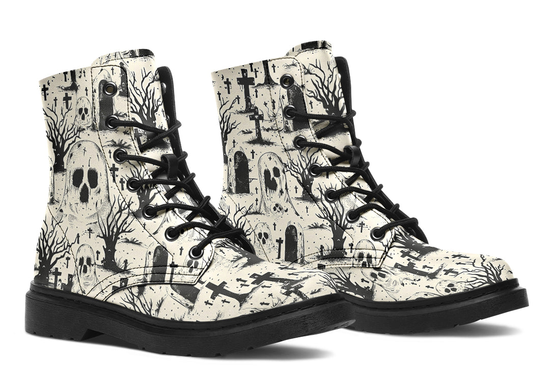 Restless Spooks Boots - Vegan Leather Doc-Style Boots with Durable Stitched on Soles