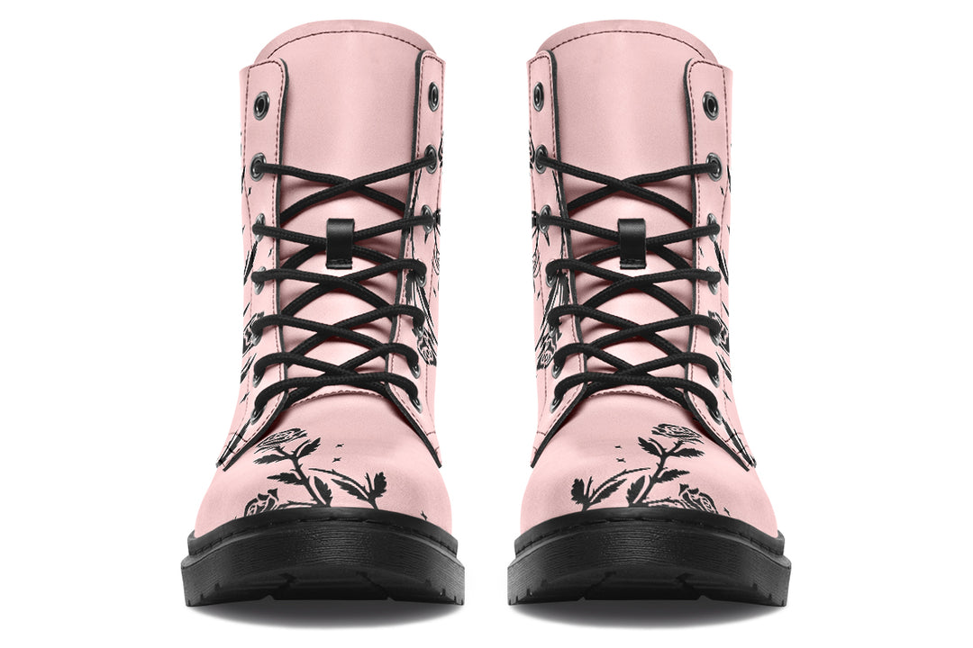 Rose Black Widow Boots - Vegan Leather Doc-Style Boots with Durable Stitched on Soles