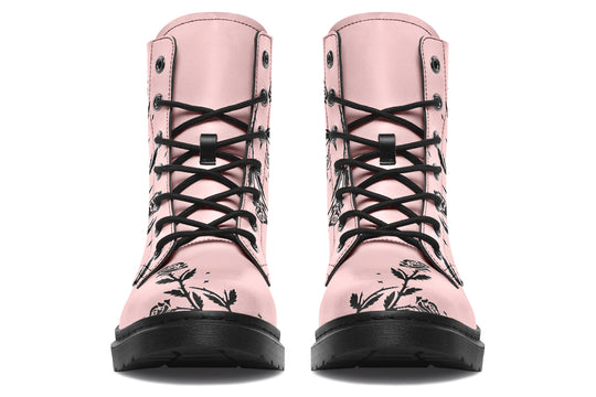 Rose Black Widow Boots - Vegan Leather Doc-Style Boots with Durable Stitched on Soles