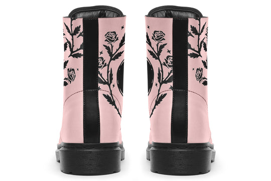 Rose Black Widow Boots - Vegan Leather Doc-Style Boots with Durable Stitched on Soles