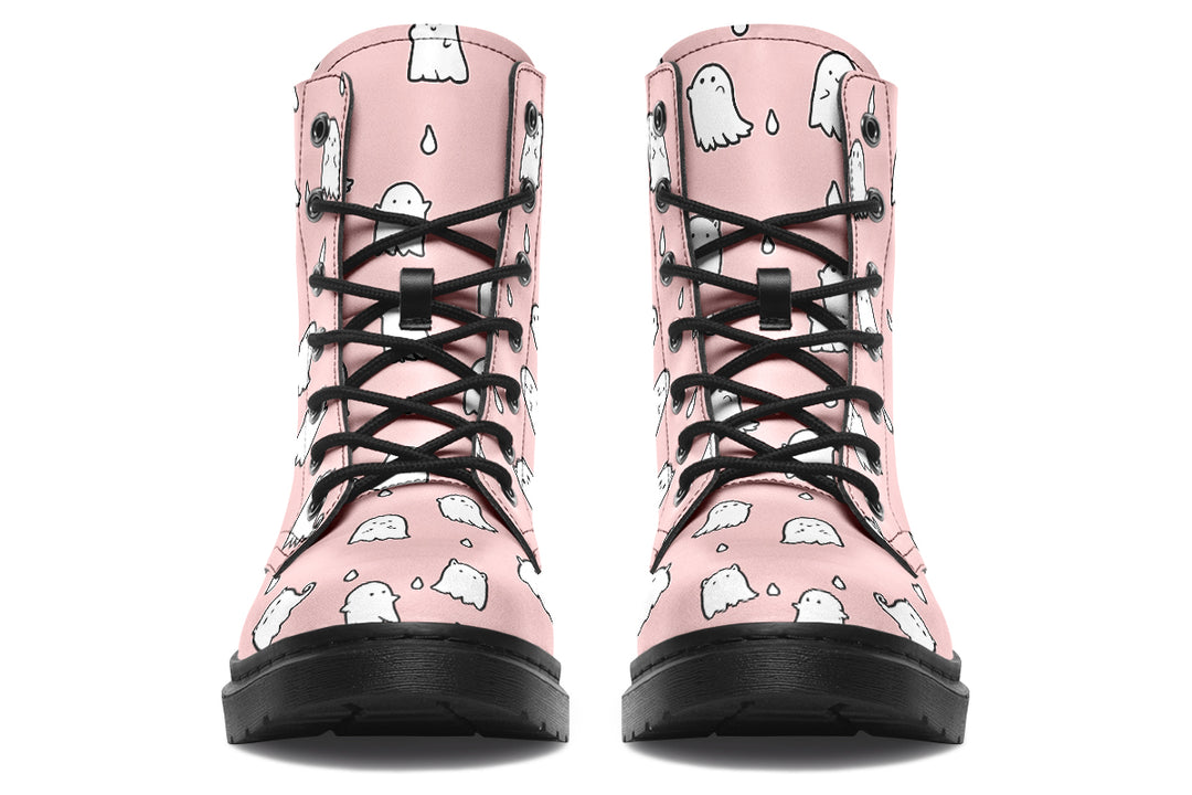 Rose Ghost Party Boots - Vegan Leather Doc-Style Boots with Durable Stitched on Soles