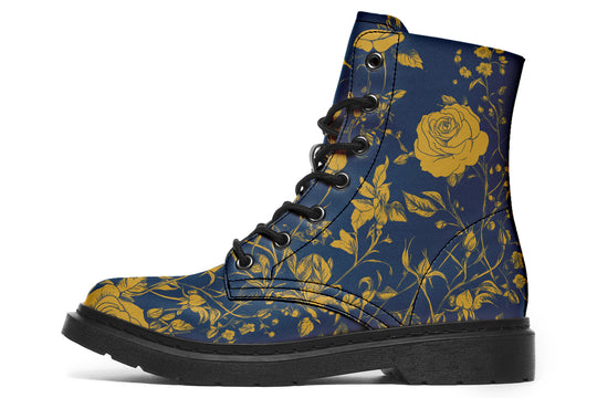 Royal Rose Romance Boots - Vegan Leather Doc-Style Boots with Durable Stitched on Soles