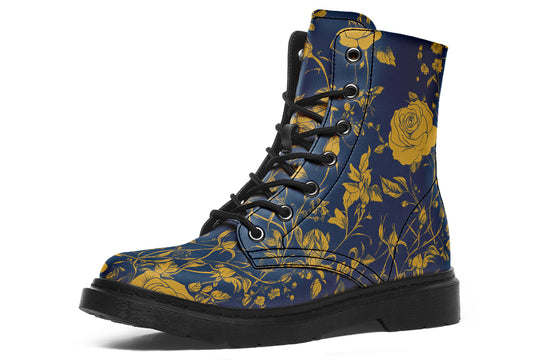 Royal Rose Romance Boots - Vegan Leather Doc-Style Boots with Durable Stitched on Soles