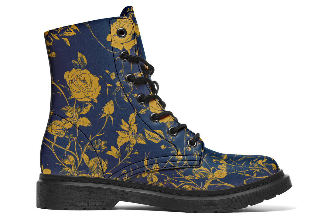 Royal Rose Romance Boots - Vegan Leather Doc-Style Boots with Durable Stitched on Soles