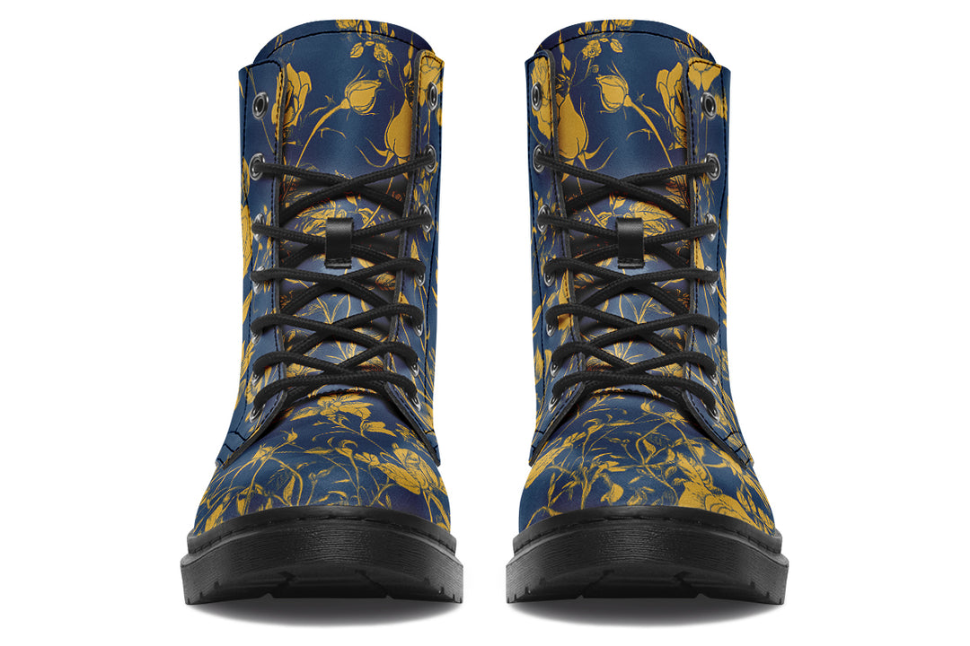 Royal Rose Romance Boots - Vegan Leather Doc-Style Boots with Durable Stitched on Soles