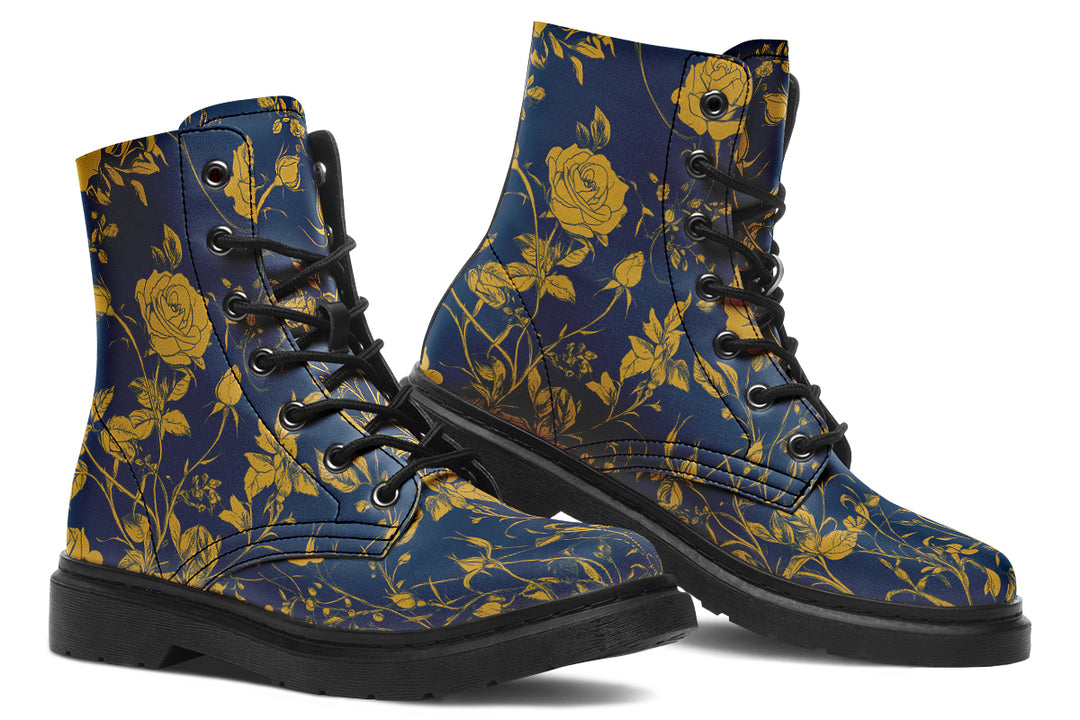 Royal Rose Romance Boots - Vegan Leather Doc-Style Boots with Durable Stitched on Soles