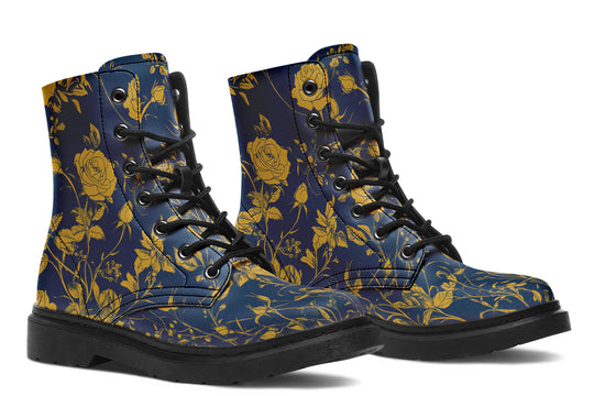 Royal Rose Romance Boots - Vegan Leather Doc-Style Boots with Durable Stitched on Soles