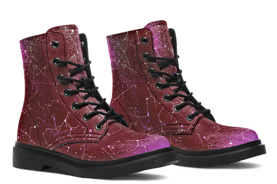 Ruby Aurora Boots - Vegan Leather Doc-Style Boots with Durable Stitched on Soles