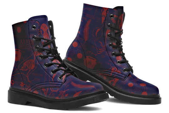 Scarlet Raven Study Boots - Vegan Leather Doc-Style Boots with Durable Stitched on Soles