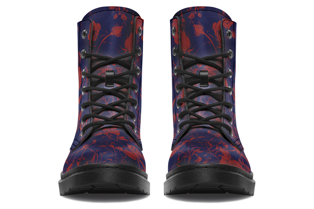 Scarlet Rose Romance Boots - Vegan Leather Doc-Style Boots with Durable Stitched on Soles