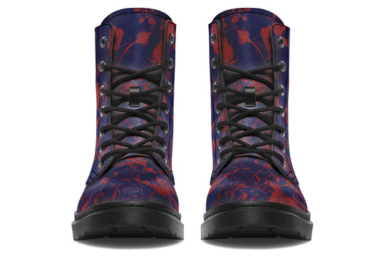 Scarlet Rose Romance Boots - Vegan Leather Doc-Style Boots with Durable Stitched on Soles