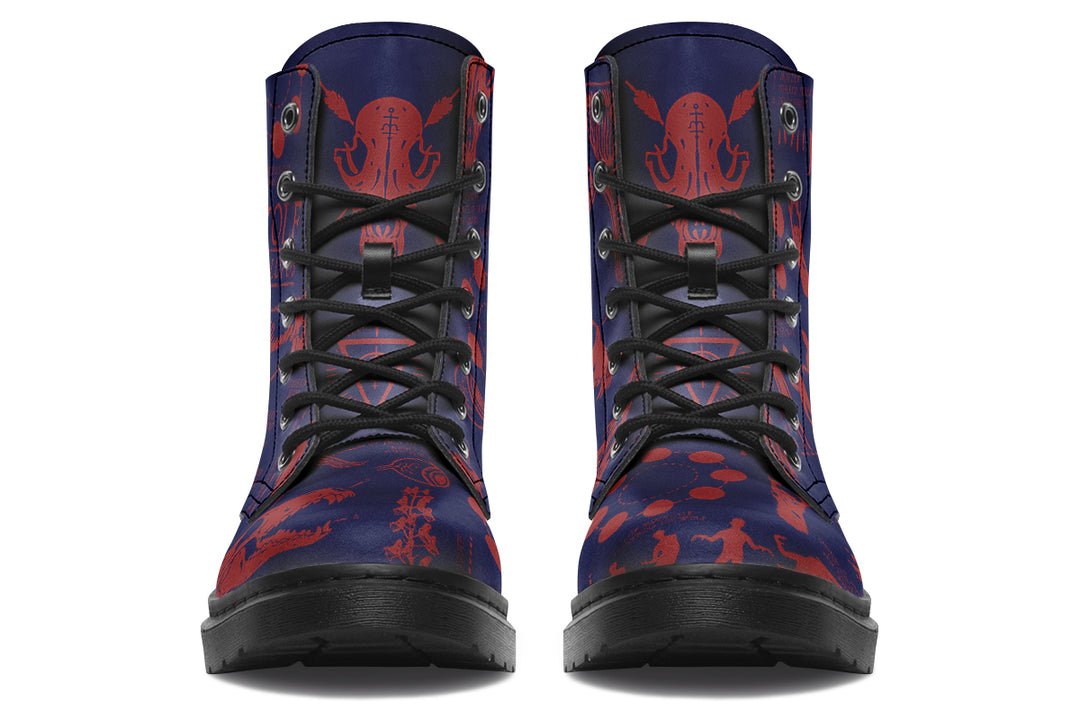 Scarlet Wolf Study Boots - Vegan Leather Doc-Style Boots with Durable Stitched on Soles