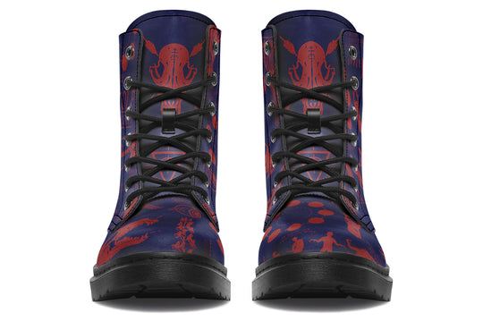 Scarlet Wolf Study Boots - Vegan Leather Doc-Style Boots with Durable Stitched on Soles